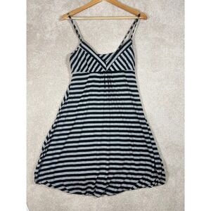 Striped Sundress Summer Dress Gray Black Sleeveless Casual‎ L Lined Coastal Y2K
